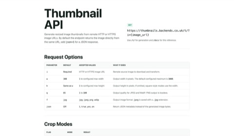 Screenshot of Thumbnail API