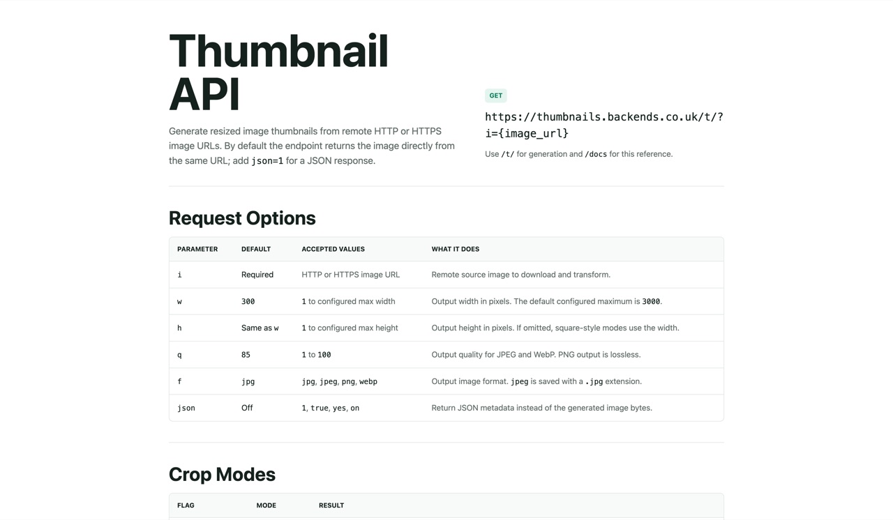 Screenshot of Thumbnail API